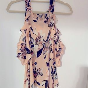 Pink floral cold shoulder top